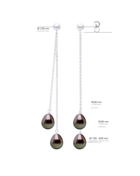 Boucles d'Oreilles Or Blanc & Perles de Culture de Tahiti Poires peacock