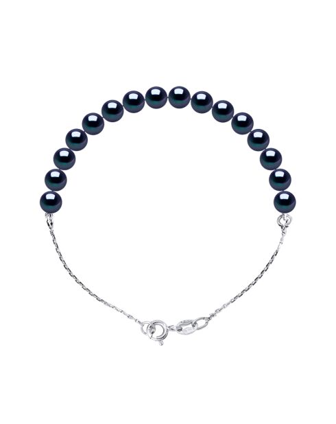Bracelet en Argent & Perles de Culture d'Eau Douce Rondes noires 6-7 mm