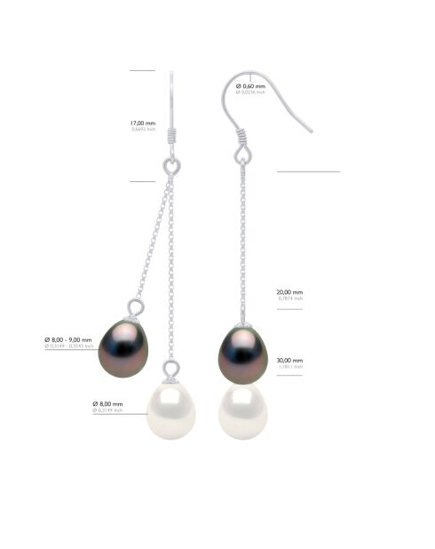 Boucles d'Oreilles en Argent & Perles de Culture Ovales peacock/blanc 8-9 mm