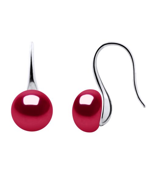 Boucles d'Oreilles en Argent & Perles de Culture d'Eau Douce Boutons rouges 9-10 mm
