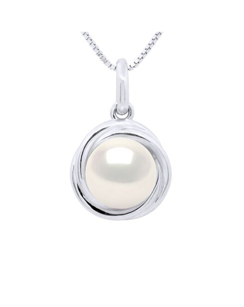 Pendentif Double Noeud Or Blanc & Perle de Culture d'Eau Douce Ronde blanche