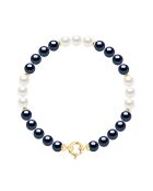 Bracelet Rang Perles de Culture d'Eau Douce Rondes blanc/noir