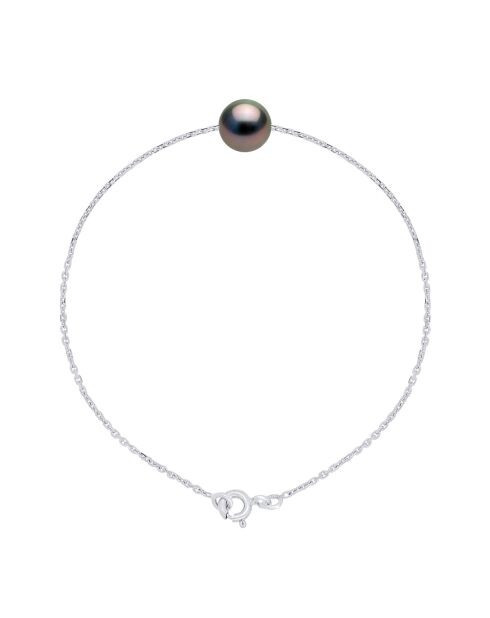 Bracelet en Or Blanc & Perle de Culture de Tahiti Traversante Ronde peacock  8-9 mm