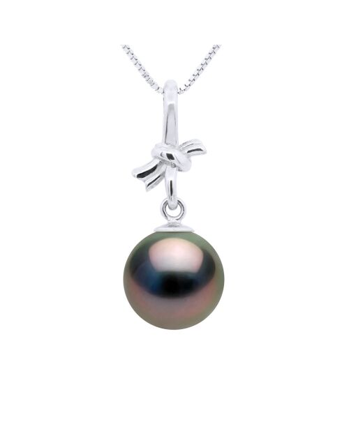 Pendentif Noeud en Or Blanc & Perle de Culture de Tahiti Ronde peacock