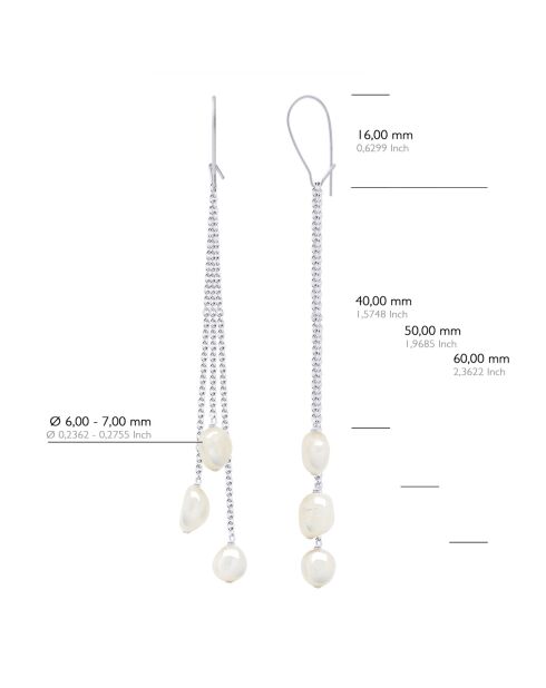 Boucles d'Oreilles 2x3 Or Blanc & Perles de Culture d'Eau Douce Baroques blanches