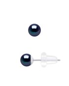 Boucles d'Oreilles en Or Blanc & Perles de Culture d'Eau Douce Rondes noires 4-5 mm