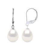 Boucles d'Oreilles Or Blanc & Perles de Culture d'Eau Douce Poires blanches