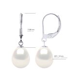 Boucles d'Oreilles Or Blanc & Perles de Culture d'Eau Douce Poires blanches