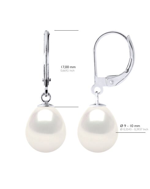 Boucles d'Oreilles Or Blanc & Perles de Culture d'Eau Douce Poires blanches
