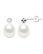 Boucles d'Oreilles Prestige Or Blanc, Diamants 0,02 Cts & Perles de Culture d'Eau Douce Poires blanches