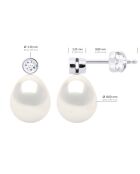 Boucles d'Oreilles Prestige Or Blanc, Diamants 0,02 Cts & Perles de Culture d'Eau Douce Poires blanches