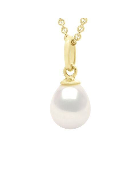 Ciondolo in oro giallo con ciondolo articolato e perla coltivata d'acqua dolce a pera bianca