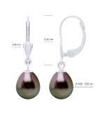 Boucles d'Oreilles en Argent & Perles de Culture de Tahiti Poires peacock 8-9 mm