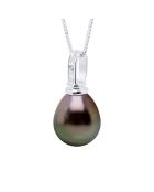 Pendentif Prestige Or Blanc, Diamant 0.03 Cts & Perle de Culture de Tahiti Poire noire