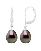 Boucles d'Oreilles en Or Blanc Perles de Culture de Tahiti Poires peacock
