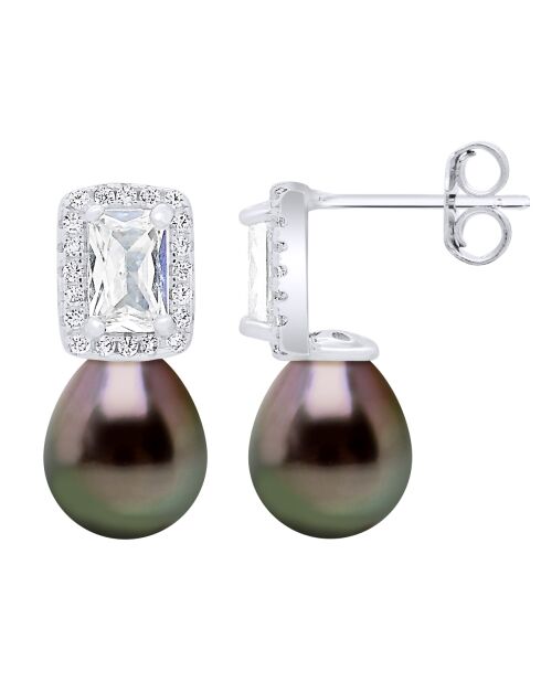 Boucles d'Oreilles Pendantes en Argent Perles de Culture de Tahiti peacock