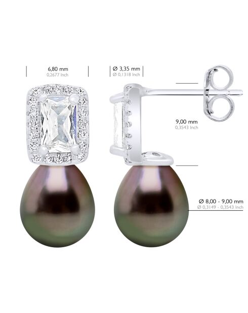 Boucles d'Oreilles Pendantes en Argent Perles de Culture de Tahiti peacock