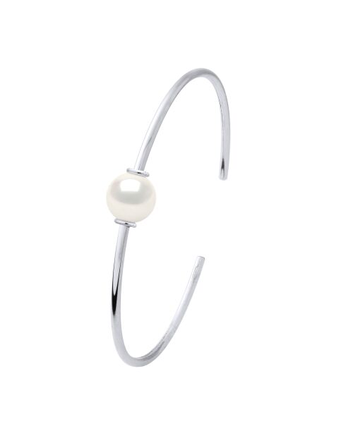 Jonc en Argent & Perle de Culture d'Eau Douce Ronde blanche 9-10 mm