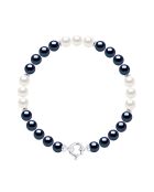 Bracelet Rang Perles de Culture d'Eau Douce Rondes blanc/noir
