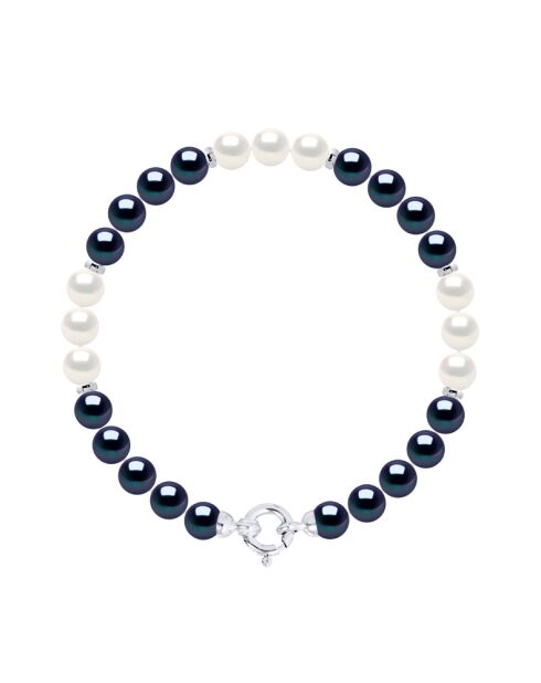 Bracelet Rang Perles de Culture d'Eau Douce Rondes blanc/noir