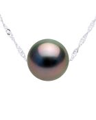 Collier Or Blanc & Perle de Culture de Tahiti Traversante Ronde peacock