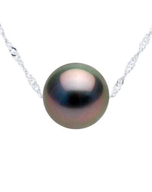 Collier Or Blanc & Perle de Culture de Tahiti Traversante Ronde peacock