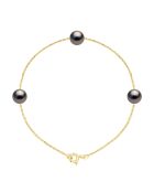 Bracelet Trio en Or Jaune & Perles de Culture de Tahiti Traversantes Rondes peacock  7-8 mm