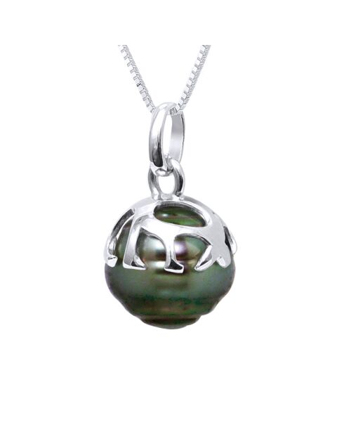 Pendentif Bélière Ethnique Or Blanc & Perle de Culture de Tahiti Cerclée peacock