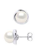 Boucles d'Oreilles Or Blanc & Perles de Culture d'Eau Douce Rondes blanches