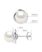 Boucles d'Oreilles Or Blanc & Perles de Culture d'Eau Douce Rondes blanches
