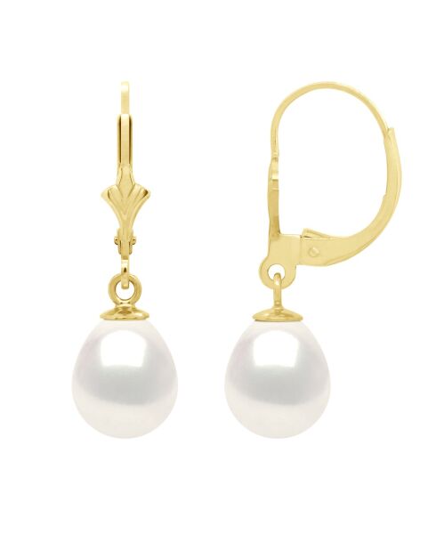 Boucles d'Oreilles Or Jaune & Perles de Culture d'Eau Douce Poires blanches