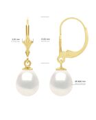 Boucles d'Oreilles Or Jaune & Perles de Culture d'Eau Douce Poires blanches