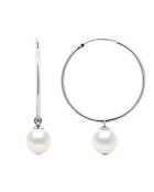 Boucles d'Oreilles Créoles Argent & Véritables Perles de Culture Rondes 9-10 mm