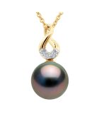 Pendentif Huit en Or Jaune, Diamants 0,03 Cts & Perle de Culture de Tahiti Ronde peacock