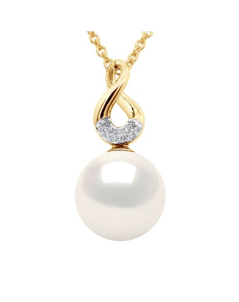 Pendentif Huit Or Jaune, Diamants 0,03 Cts & Perle de Culture d'Eau Douce Ronde blanche