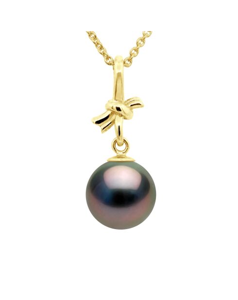 Pendentif Noeud Or Jaune & Perle de Culture de Tahiti Ronde peacock