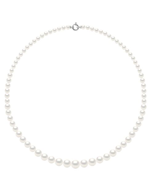 Collier Rang Princesse en Chute en Or Blanc & Perles de Culture d'Eau Douce Rondes blanches de 12 à 6 mm