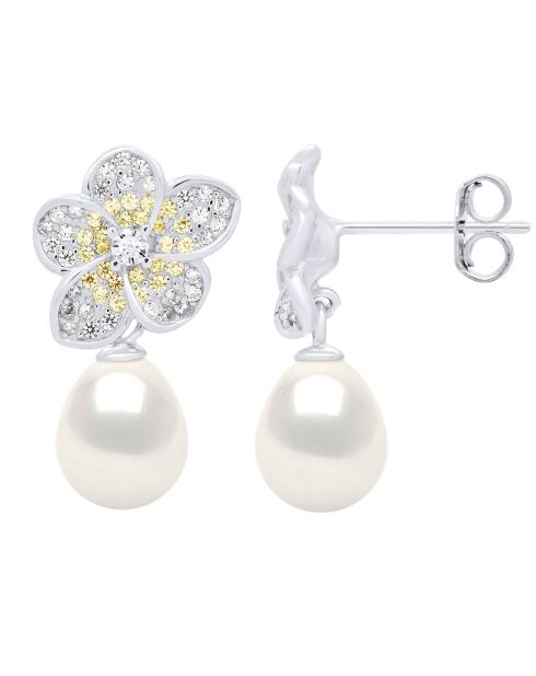 Boucles d'Oreilles en Argent & Perles de Culture d'Eau Douce Poire blanches 9-10 mm