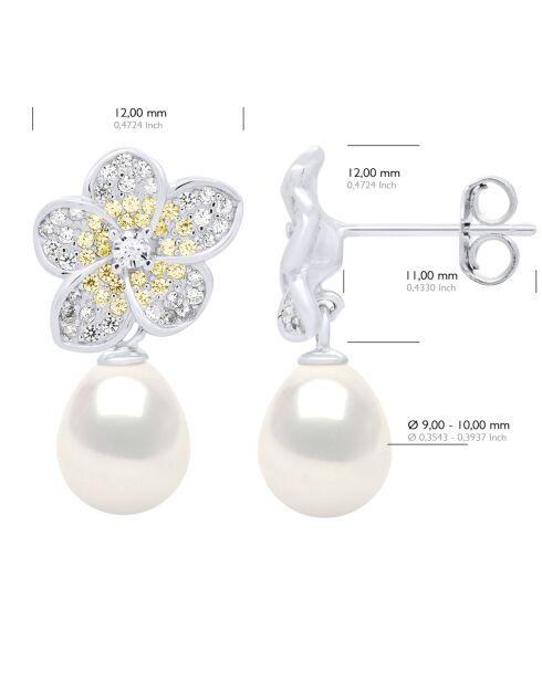 Boucles d'Oreilles en Argent & Perles de Culture d'Eau Douce Poire blanches 9-10 mm