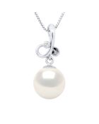 Pendentif Triple Noeud Or Jaune, Diamant 0,010 Cts & Perle de Culture d'Eau Douce Ronde blanche