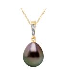 Pendentif Joaillerie Or Jaune, Diamants 0,01 Cts & Perle de Culture de Tahiti Poire peacock