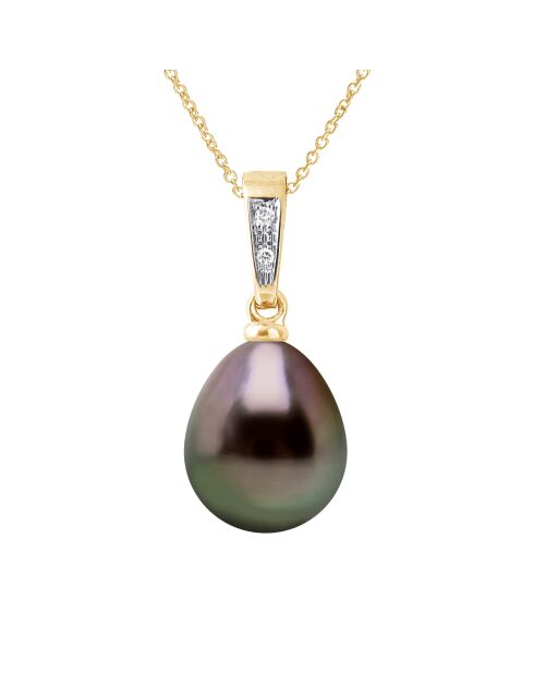 Pendentif Joaillerie Or Jaune, Diamants 0,01 Cts & Perle de Culture de Tahiti Poire peacock