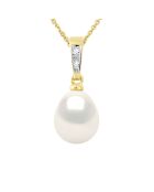 Pendentif Joaillerie Or Jaune, Diamants 0,01 Cts & Perle de Culture d'Eau Douce Poire blanche