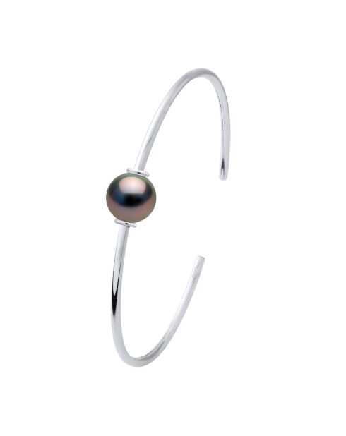 Jonc e, Argent & Perle de Culture de Tahiti Ronde peacock 9-10 mm