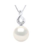Pendentif Huit Or Blanc, Diamants 0,03 Cts & Perle de Culture d'Eau Douce Ronde blanche