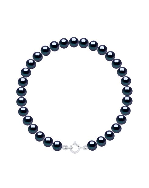 Bracelet Argent & Perles de Culture d'Eau Douce Semi Rondes noires 5-6 mm