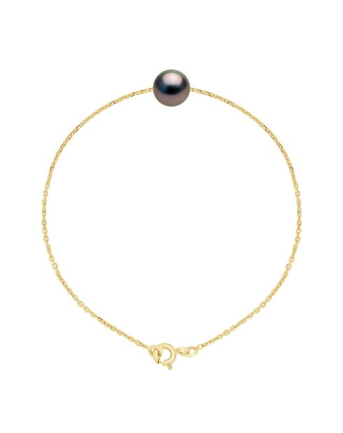 Bracelet Or Jaune & Perle de Culture de Tahiti Traversante Ronde peacock 8-9 mm
