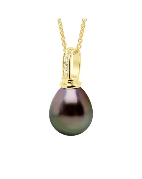 Pendentif Prestige Or Jaune, Diamant 0.03 Cts & Perle de Culture de Tahiti Poire peacock
