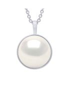 Collier Bélière Or Blanc & Perle de Culture d'Eau Douce Bouton blanche 10-11 mm