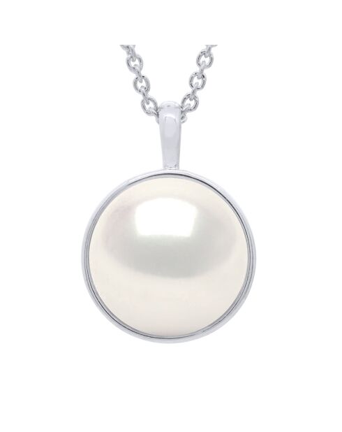Collier Bélière Or Blanc & Perle de Culture d'Eau Douce Bouton blanche 10-11 mm
